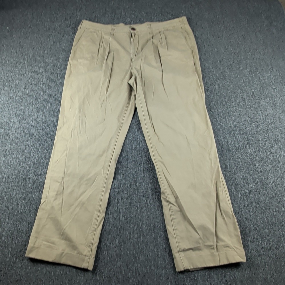 Eddie Bauer Chino Pants Size 44‎ Mens Tan Pleated Cotton Twill Khaki Trousers